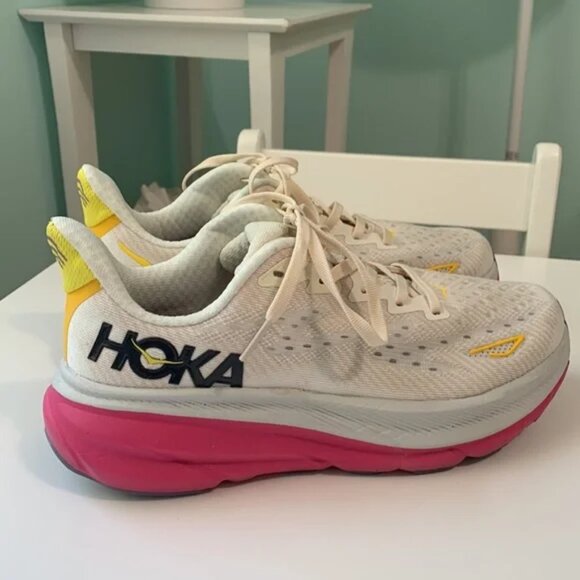 Hoka Women's Shoes - White, Pink, Yellow - Picture 3 of 6
